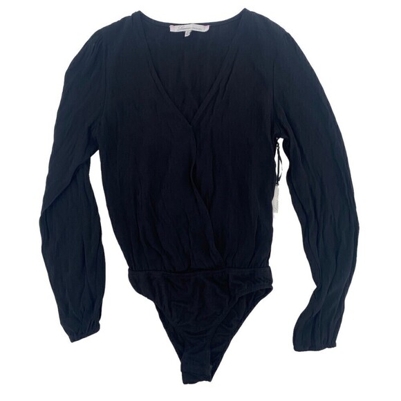 Lovers And Friends Size Small Vision Faux Wrap Long Sleeve V Neck Black Bodysuit - Picture 2 of 12